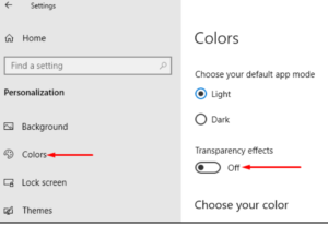 colors settings in windows 10