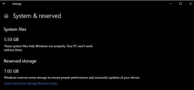 system reserved storage in windows 10