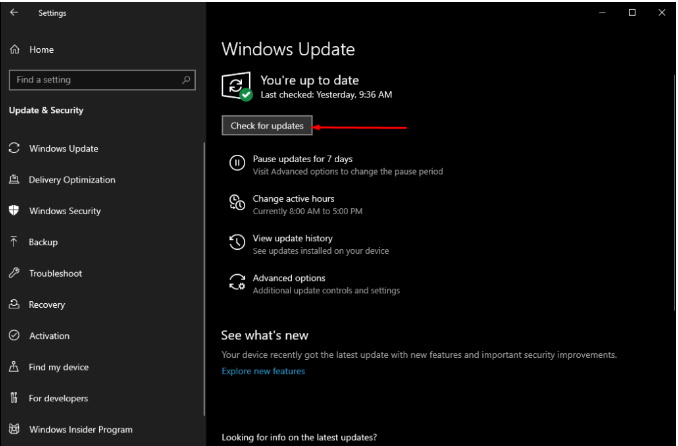 windows 10 check for updates