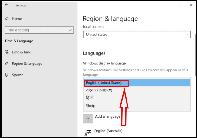 Region and language windows 10