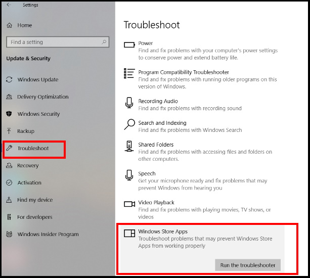 windows store troubleshoot