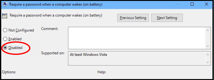 How to disable password when PC wakes up from sleep in windows 10