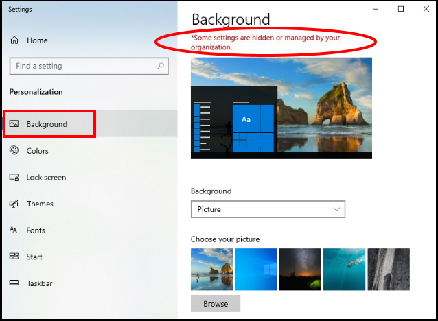 How to prevent changing Desktop Background in windows 10