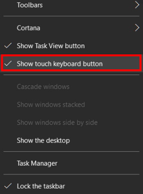 show touch keyboard button