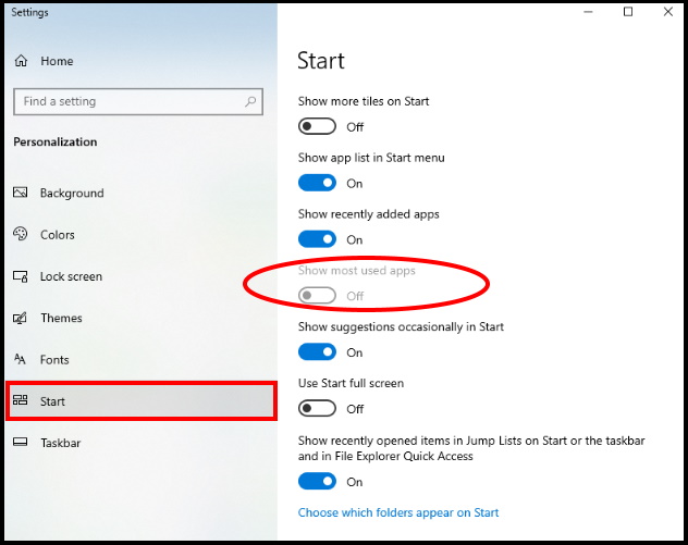 remove items from start menu windows 10