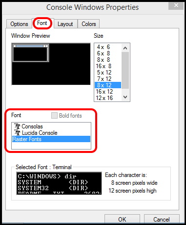 command prompt font size