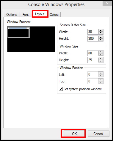 customize layout of command prompt windows