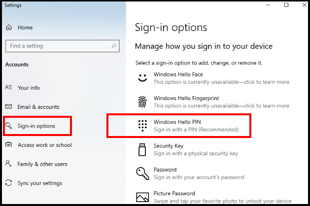 windows hello pin login