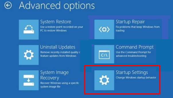 startup settings windows 10