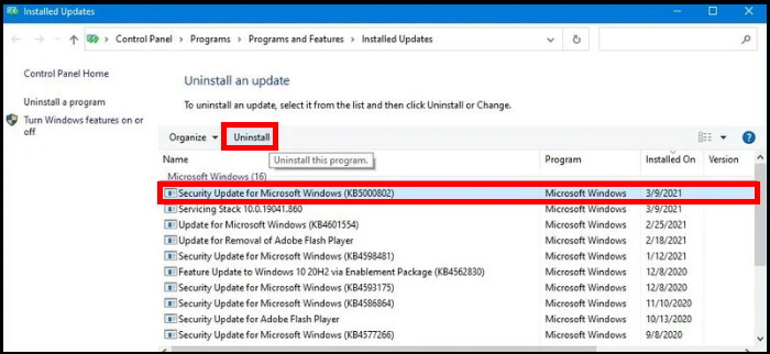 uninstall windows update via cmd