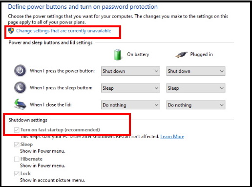 shutdown settings windows 10