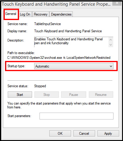 touch keyboard properties