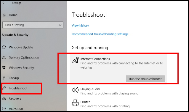 Internet connections troubleshooter