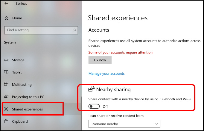 Transfer data from one PC to another PC by nearby sharing