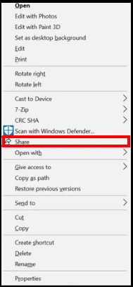 share files windows 10