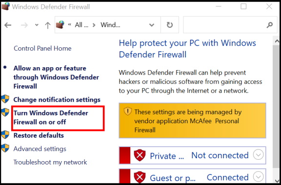 turn windows defender firewall on