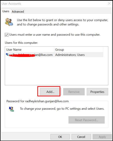 User account windows 10