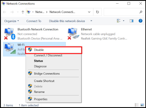 disable network connection