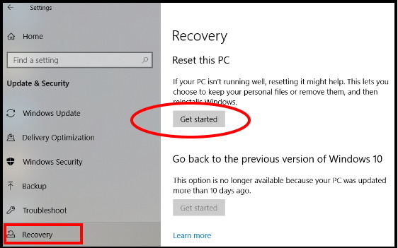 Windows 10 recovery