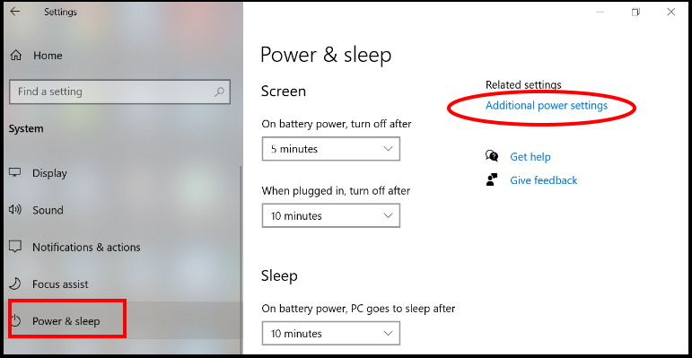 power settings windows 10