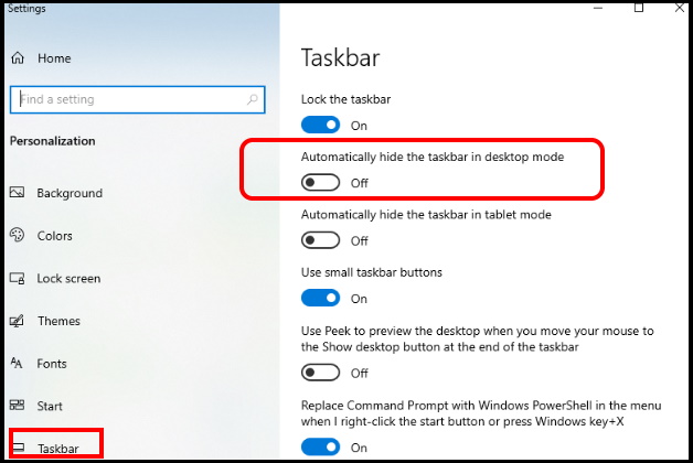 auto Hide taskbar Windows 10