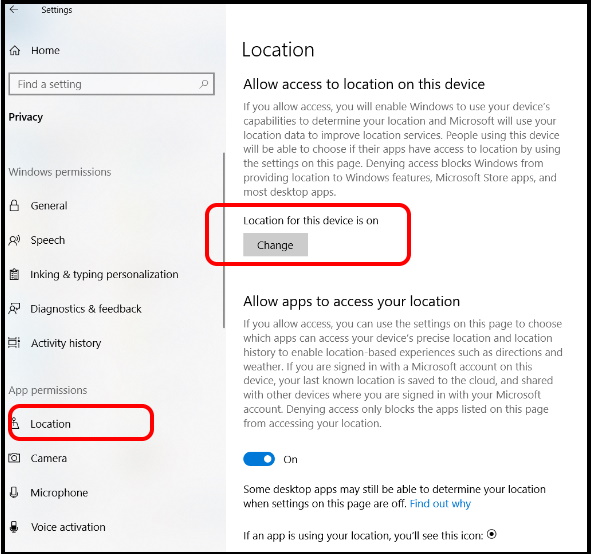 Stop Location Access in Windows 10