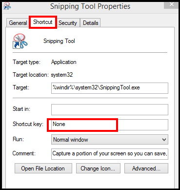 snipping tool properties