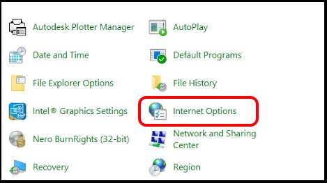 internet option windows 10