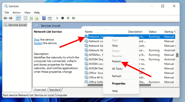 network list services windows 11