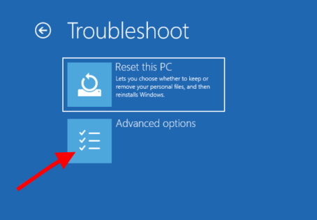 Troubleshoot menu in advanced setup windows 11