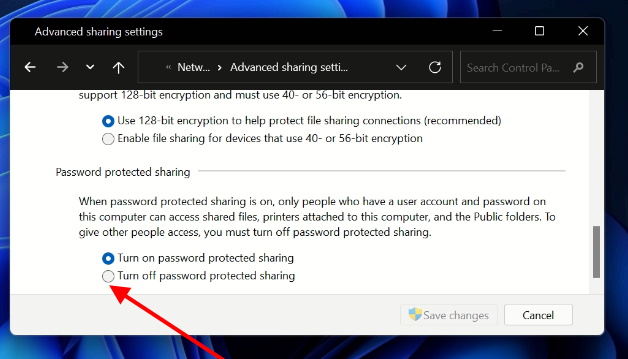 Disable Password protected Sharing windows 11