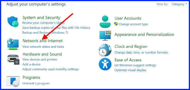 network and internet in control panel