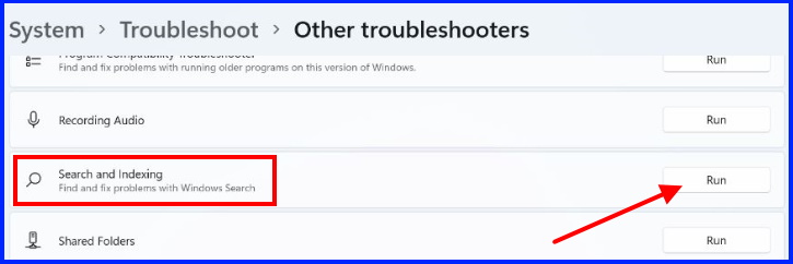 Windoews search and indexing trtoubleshoot