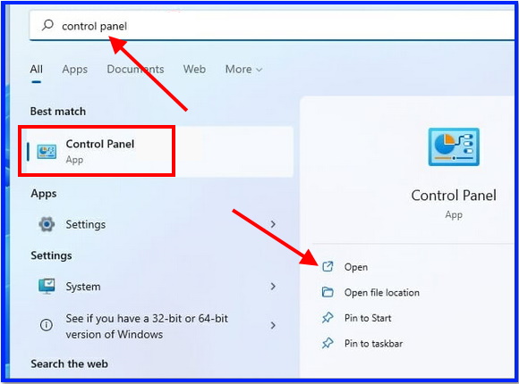 open control panel in windows 11