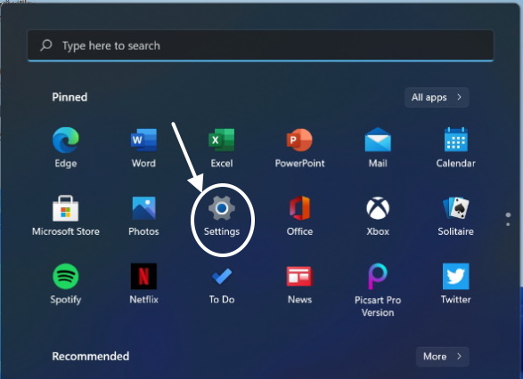 open settings app in windows 11