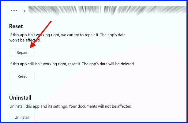 repair app in windows 11 tofix run time error