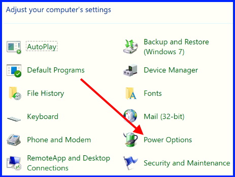 power options in control panel