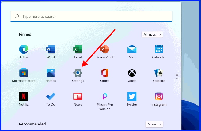 Open windows settings in Windows 11