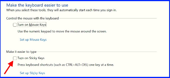 Turn off sticky keys