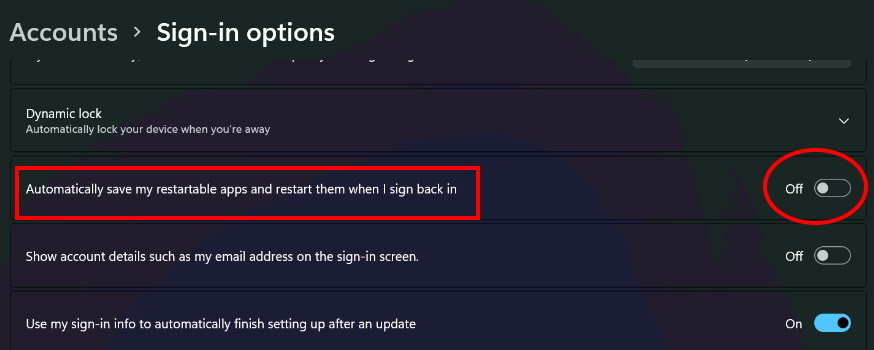 Automatically save my restartable apps and restart them when I Sign back in
