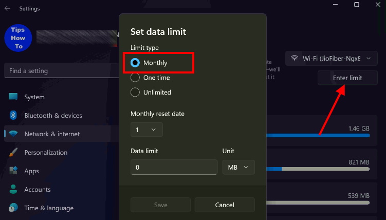 set minimum internet data usage